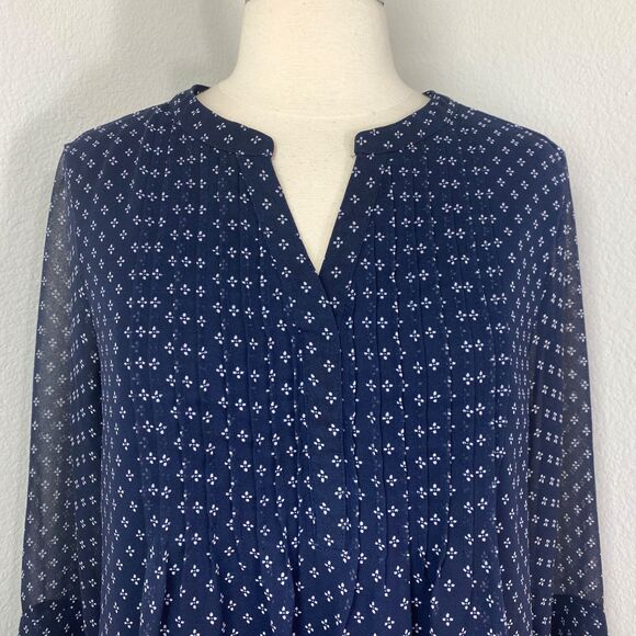 Charter Club Pullover Tunic Blouse M Chiffon Pleats 3/4 Flounce Sleeves Relaxed - Picture 2 of 13